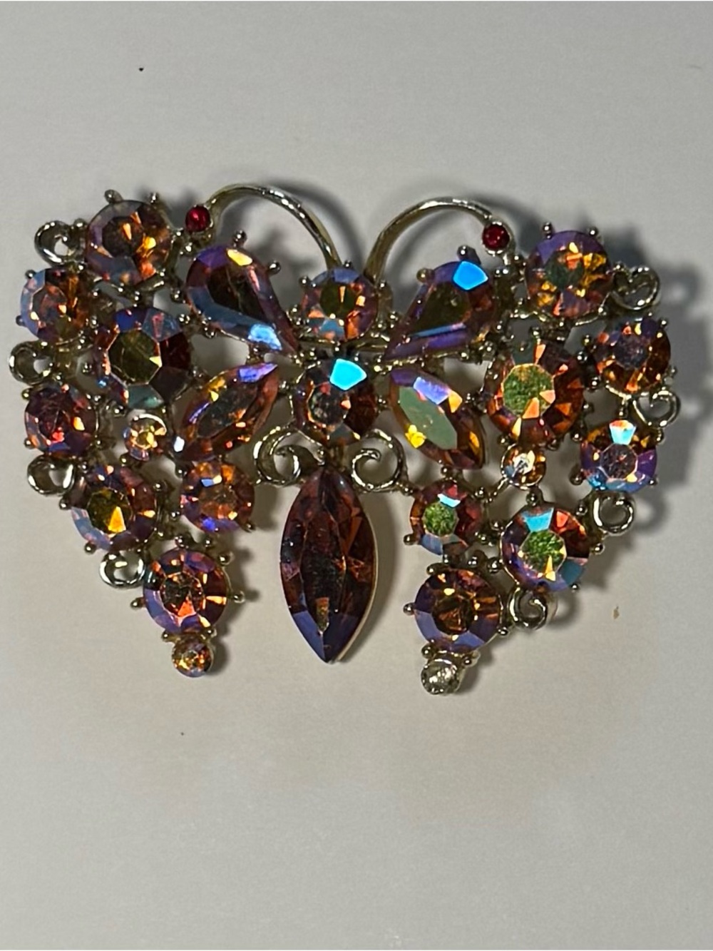 Aurora Crystal Butterfly Brooch - Iridescent - Vintage - Signed Lisner